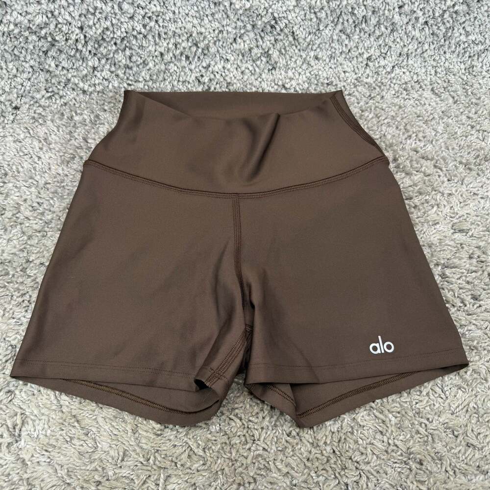 ALO Yoga Women’s XS Brown High Waisted Biker Shorts Stretch Athletic Workout
